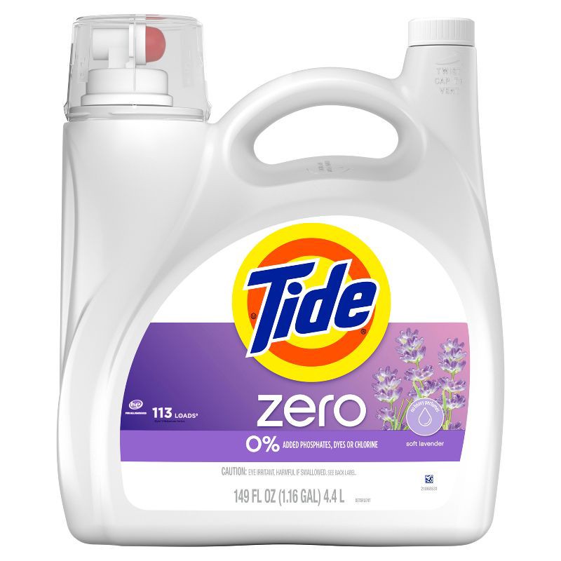 slide 7 of 8, Tide Zero Soft Lavender HE Deep Cleaning Concentrated Liquid Laundry Detergent 113 Loads - 149 fl oz, 149 fl oz