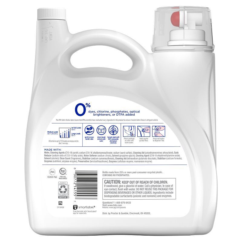 slide 8 of 8, Tide Zero Soft Lavender HE Deep Cleaning Concentrated Liquid Laundry Detergent 113 Loads - 149 fl oz, 149 fl oz
