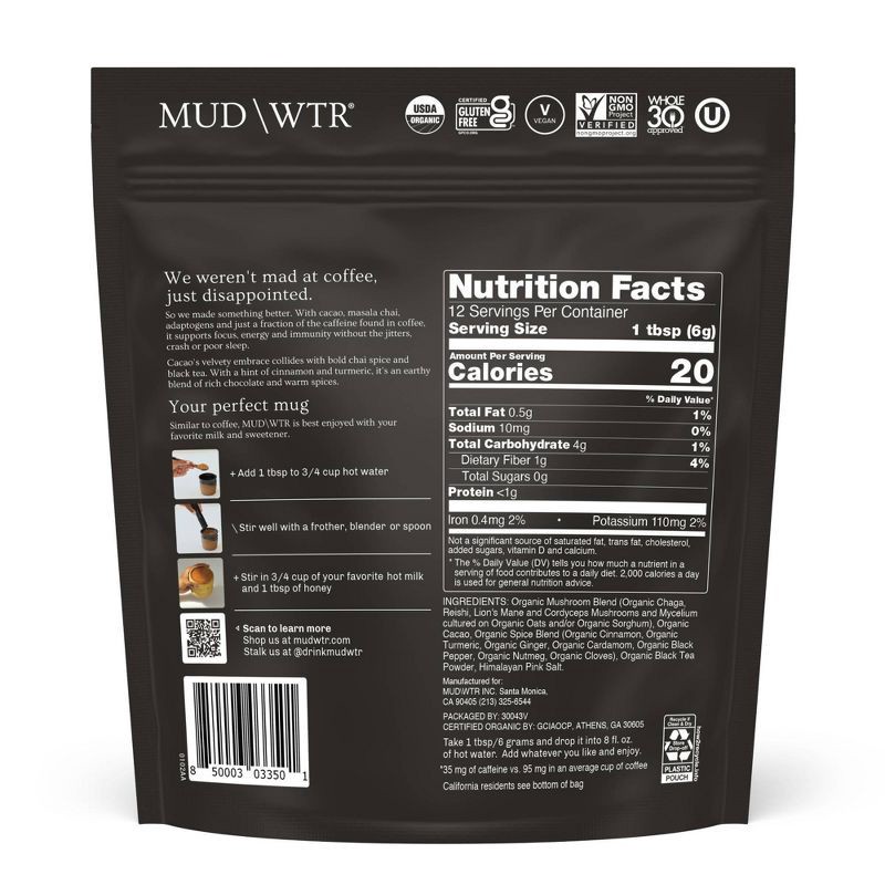 slide 2 of 7, MUD WTR Organic Original Cacao Mushroom Coffee Alternative - 2.5oz, 2.5 oz
