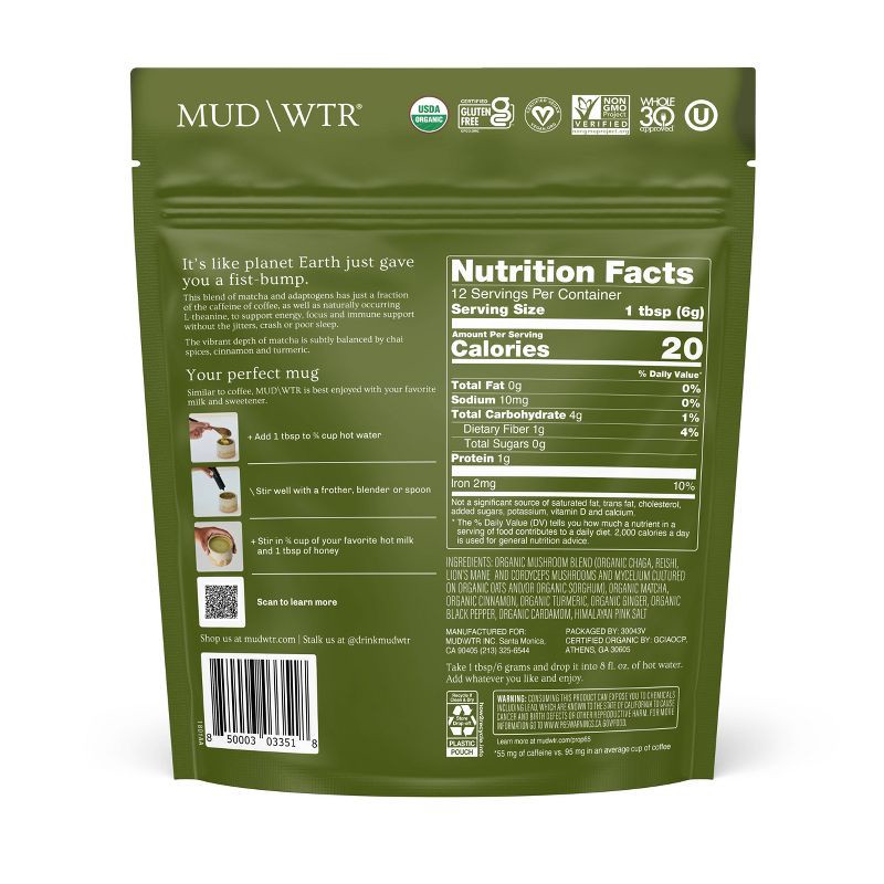 slide 2 of 6, MUD WTR :rise Matcha Mushroom Coffee Alternative - 12 servings, 1 ct