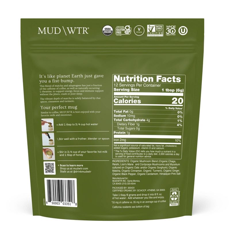 slide 2 of 7, MUD WTR Organic Matcha Mushroom Coffee Alternative - 2.5oz, 2.5 oz