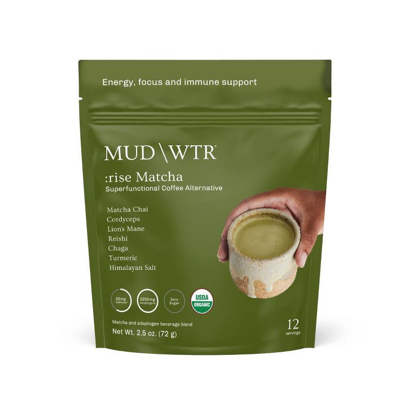 slide 1 of 6, MUD WTR :rise Matcha Mushroom Coffee Alternative - 12 servings, 1 ct