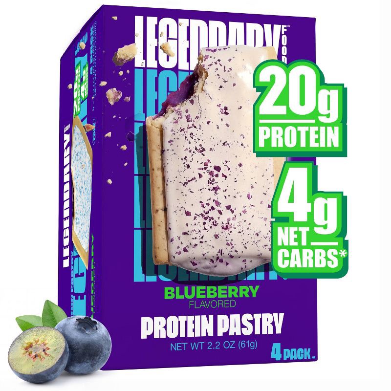 slide 1 of 9, Legendary Foods Gluten Free and Keto Friendly Protein Pastry - Blueberry - 8.6oz/4ct, 8.6 oz, 4 ct