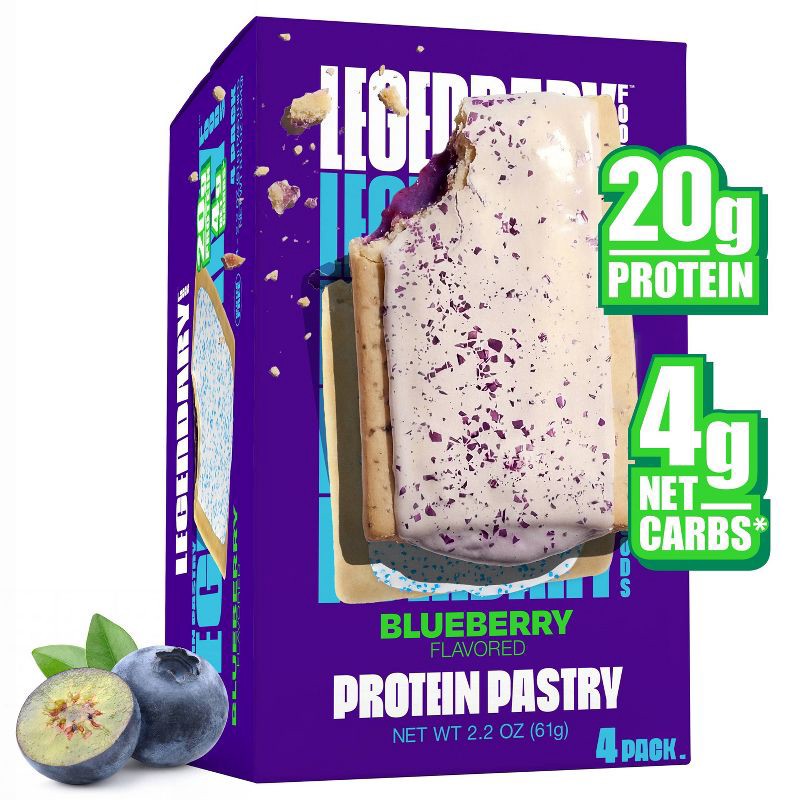 slide 1 of 10, Legendary Foods Gluten Free and Keto Friendly Protein Pastry - Blueberry - 8.6oz/4ct, 8.6 oz, 4 ct