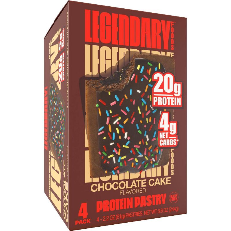 slide 1 of 9, Legendary Foods Gluten Free and Keto Friendly Protein Pastry - Chocolate Cake - 8.6oz/4ct, 8.6 oz, 4 ct