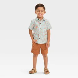 Toddler Boys' Short Sleeve Fruit Button Shirt and Shorts Set - Cat & Jack™ Blue 2T