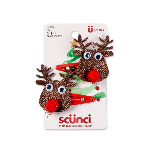 slide 1 of 1, scünci 2 Pak Reindeer Snap Clips, 2 ct