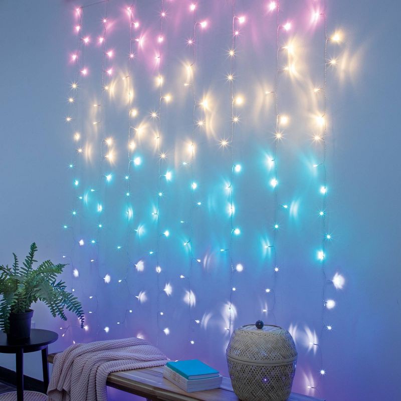 slide 2 of 3, 4.2'x5' 112 LED Curtain String Lights Pastel - West & Arrow: USB/Battery, 8 Modes, Indoor Use, Clear Wire, 1 ct