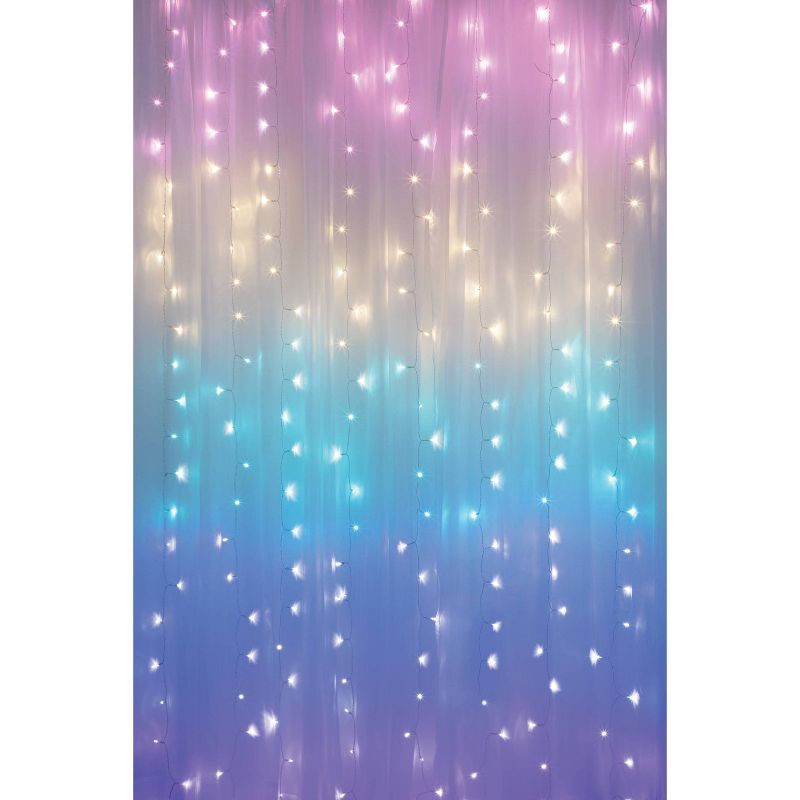 slide 1 of 3, 4.2'x5' 112 LED Curtain String Lights Pastel - West & Arrow: USB/Battery, 8 Modes, Indoor Use, Clear Wire, 1 ct