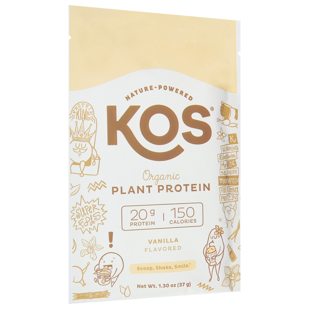 slide 9 of 9, KOS Organic Vanilla Flavored Plant Protein 1.30 oz, 1.3 oz