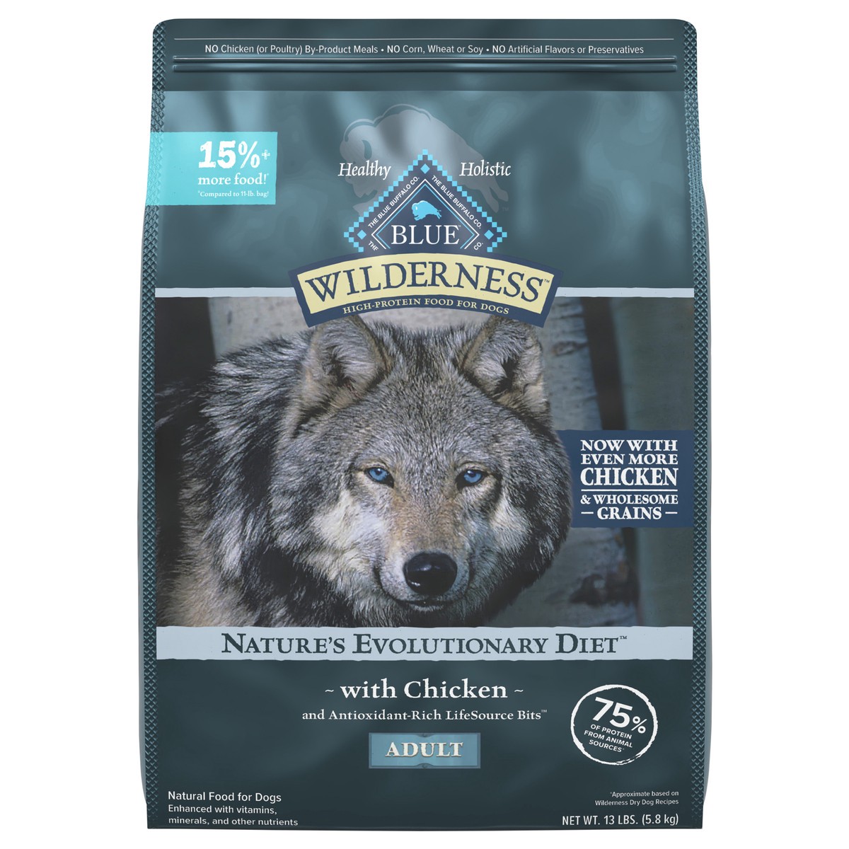slide 1 of 2, Blue Buffalo Wilderness High Protein Natural Adult Dry Dog Food plus Wholesome Grains, Chicken 13 lb bag, 13 lb