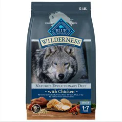 Blue Buffalo Wilderness Natural High-Protein Dry Food for Adult Dogs, Chicken Recipe, 13-lb Bag