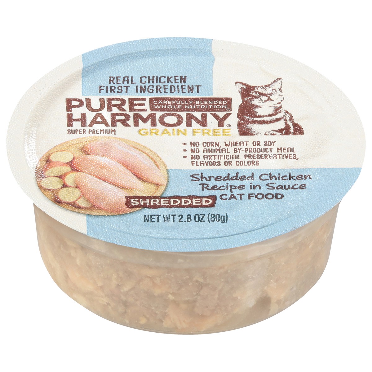 slide 1 of 9, Pure Harmony Dog Food Grain Free Shredded Chicken Recipe In Sauce Cat Food Cup, 2.79 oz