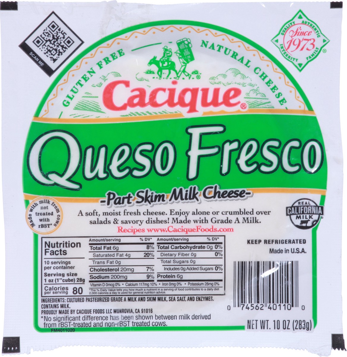 slide 8 of 11, Cacique Queso Fresco Part Skim Milk Cheese, 10 oz