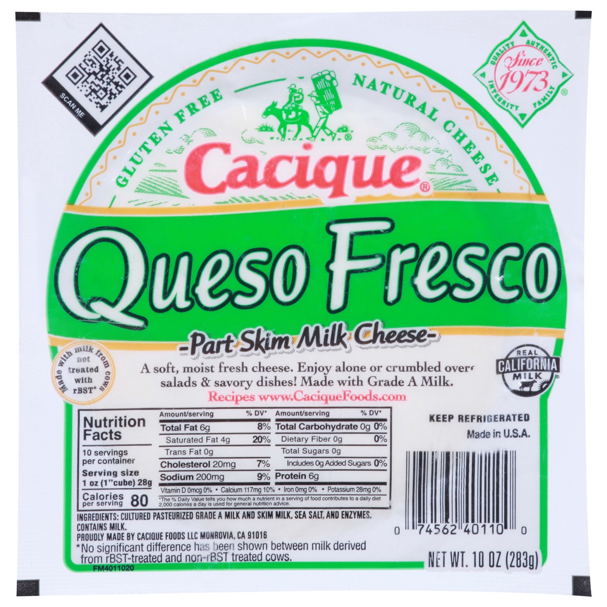 slide 10 of 11, Cacique Queso Fresco Part Skim Milk Cheese, 10 oz
