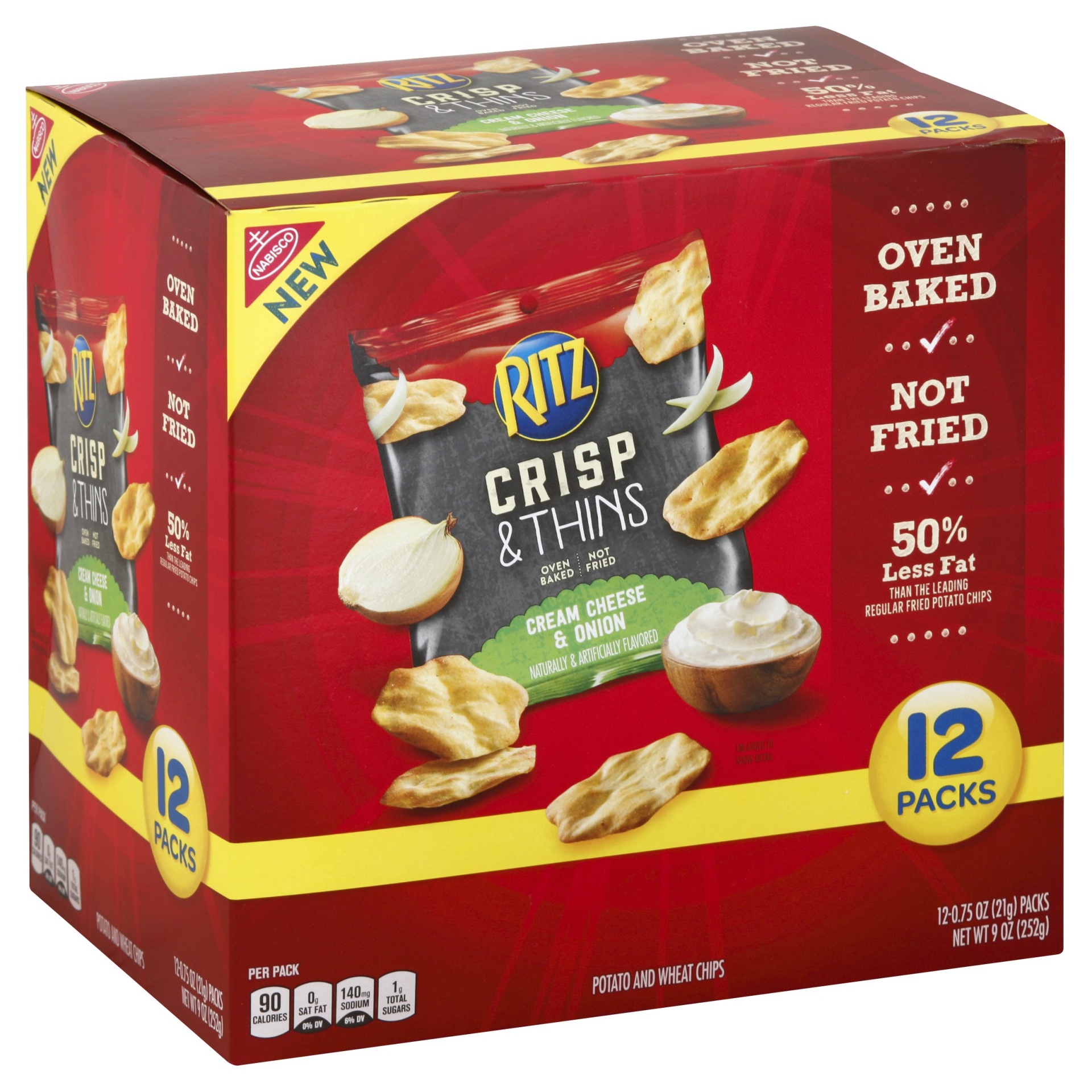 slide 1 of 8, Ritz Crisp & Thins Cream Cheese & Onion Chips - Snack Packs, 12 ct; 0.75 oz