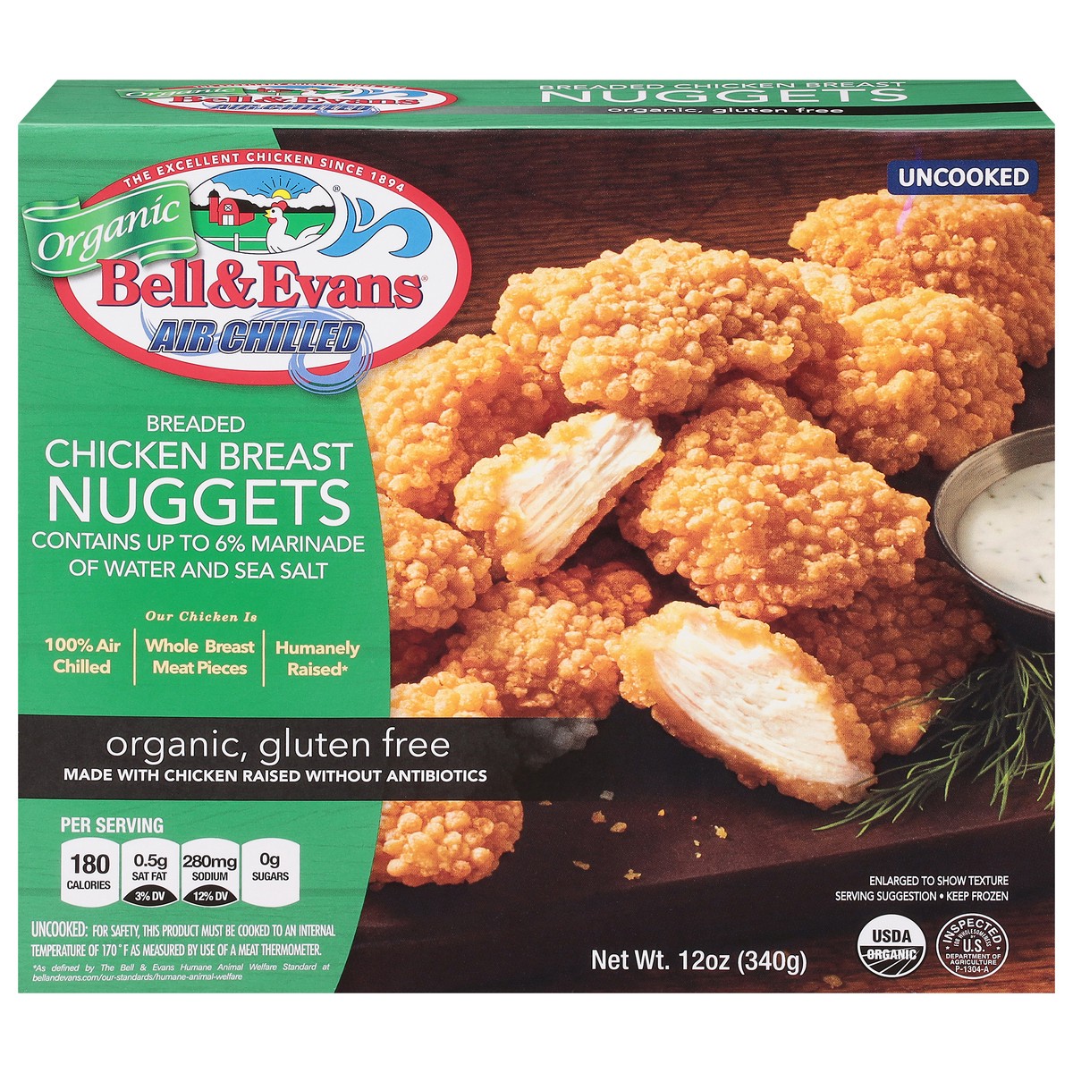 slide 1 of 12, Bell & Evans Organic, Gluten-Free Breaded Chicken Breast Nuggets, 12 oz