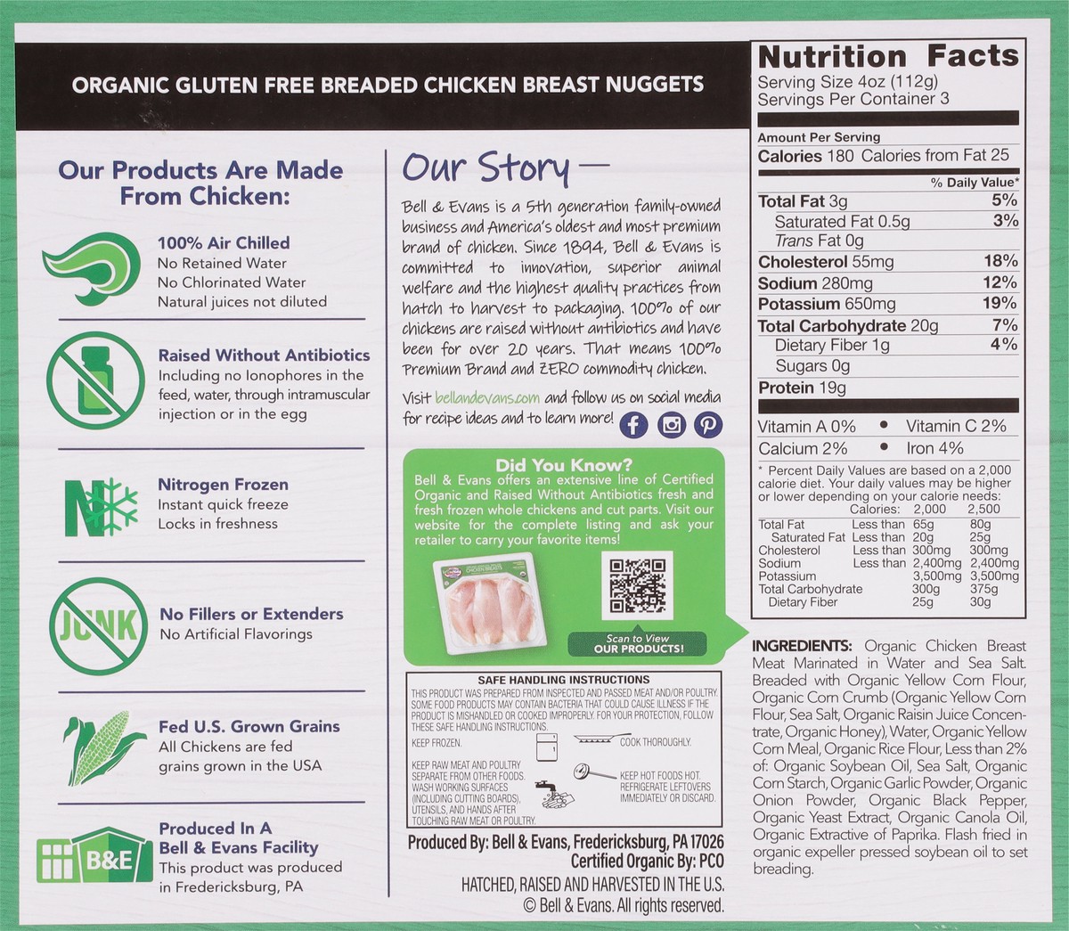 slide 9 of 12, Bell & Evans Organic, GF Breaded Chicken Breast Nuggets, 12 oz