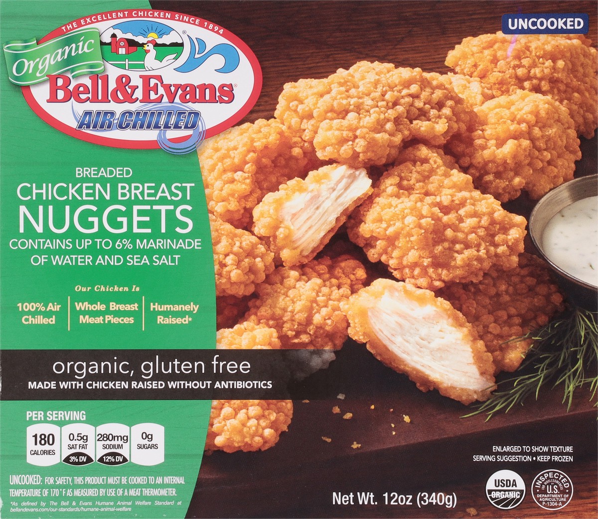 slide 2 of 12, Bell & Evans Organic, GF Breaded Chicken Breast Nuggets, 12 oz