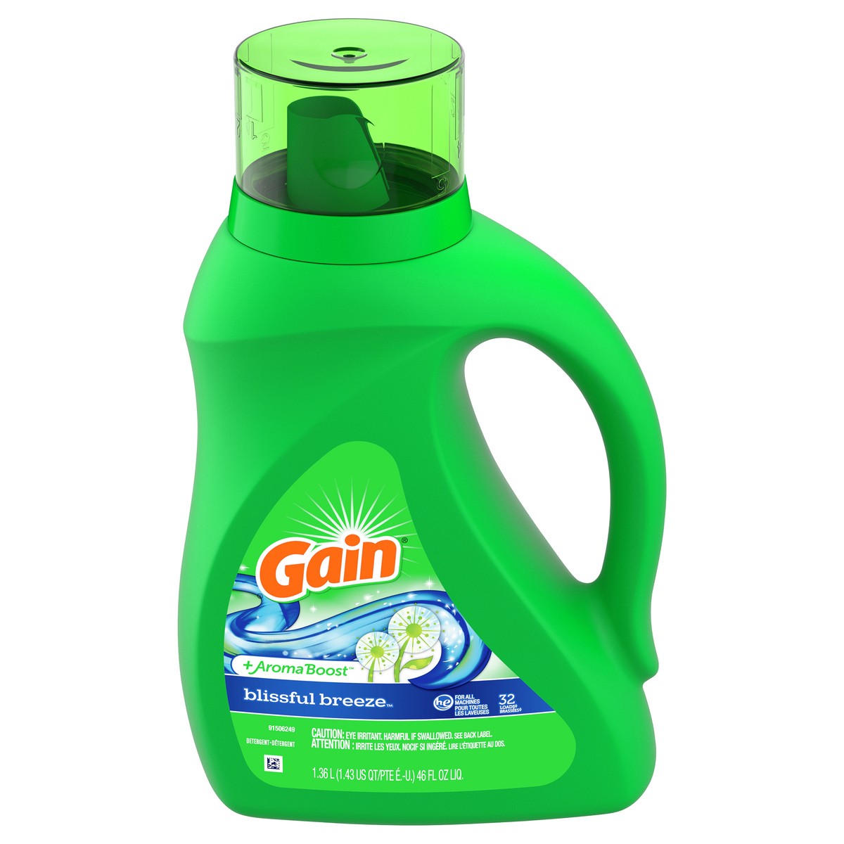 slide 3 of 8, Gain +Aroma Boost Blissfull Breeze Detergent 1.36 lt, 1.36 liter