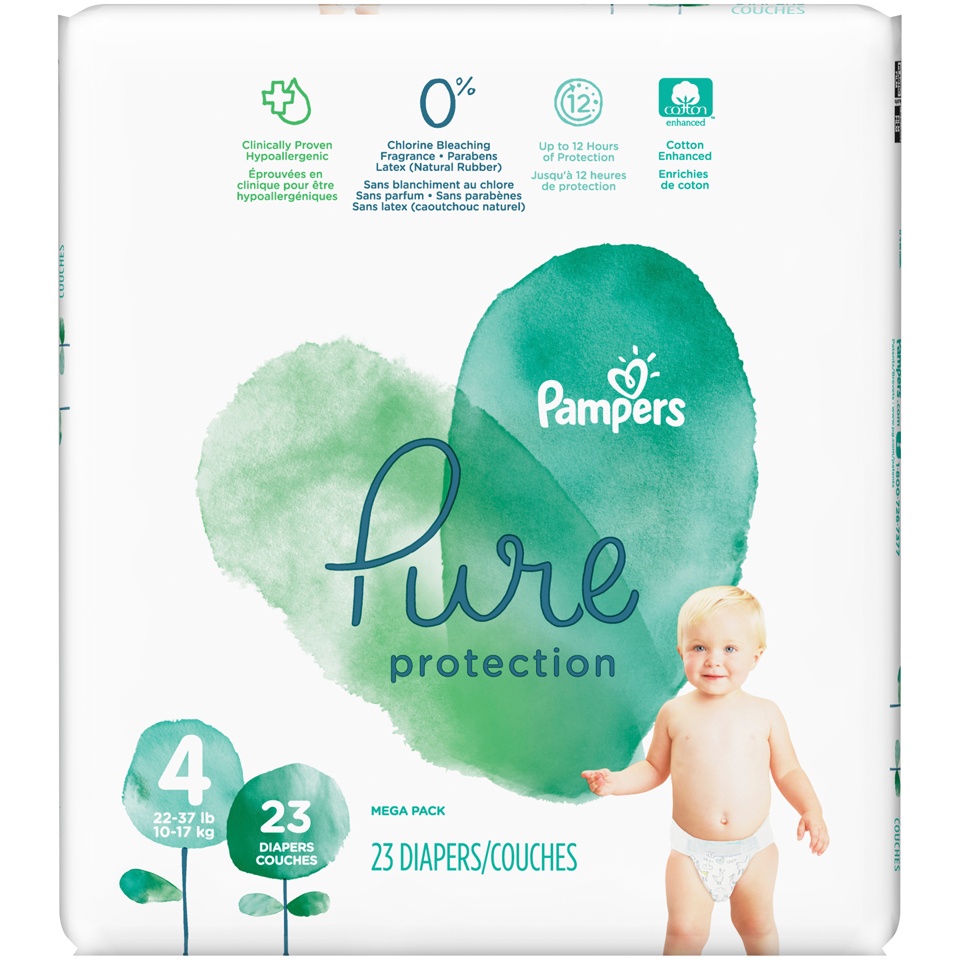 slide 2 of 4, Pampers Pure Protection Diapers Size 4, 23 ct