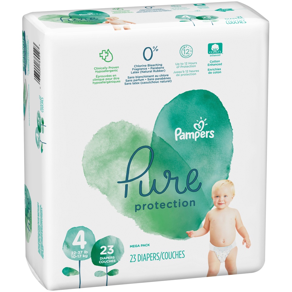 slide 3 of 4, Pampers Pure Protection Diapers Size 4, 23 ct