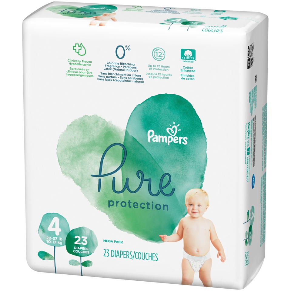 slide 4 of 4, Pampers Pure Protection Diapers Size 4, 23 ct