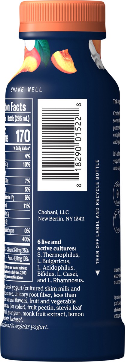 slide 5 of 12, Chobani Complete 1% Milkfat Lowfat Greek Peaches & Cream Yogurt Drink 10 fl oz, 10 oz