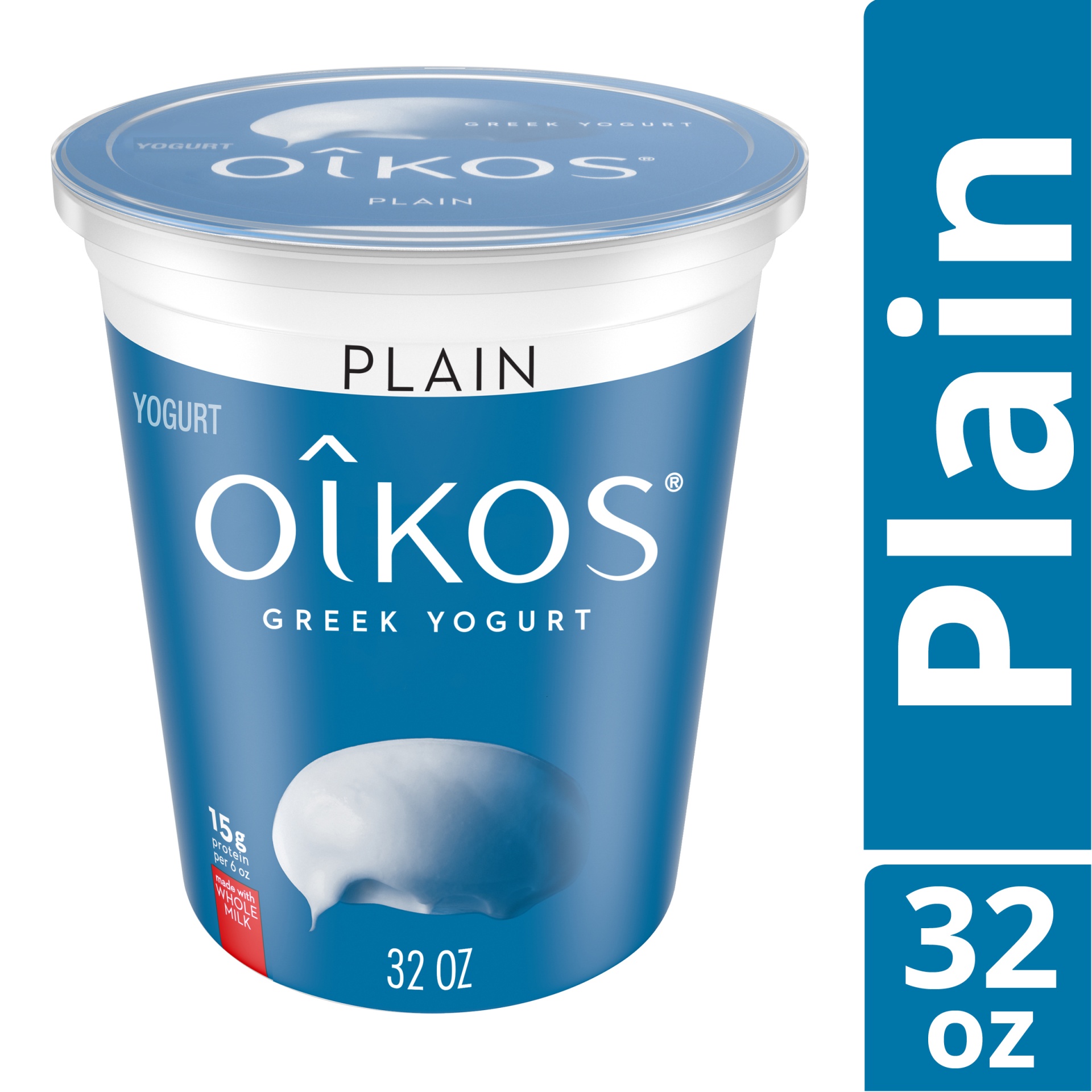 slide 1 of 1, Oikos Whole Milk Plain Greek Yogurt, 32 oz