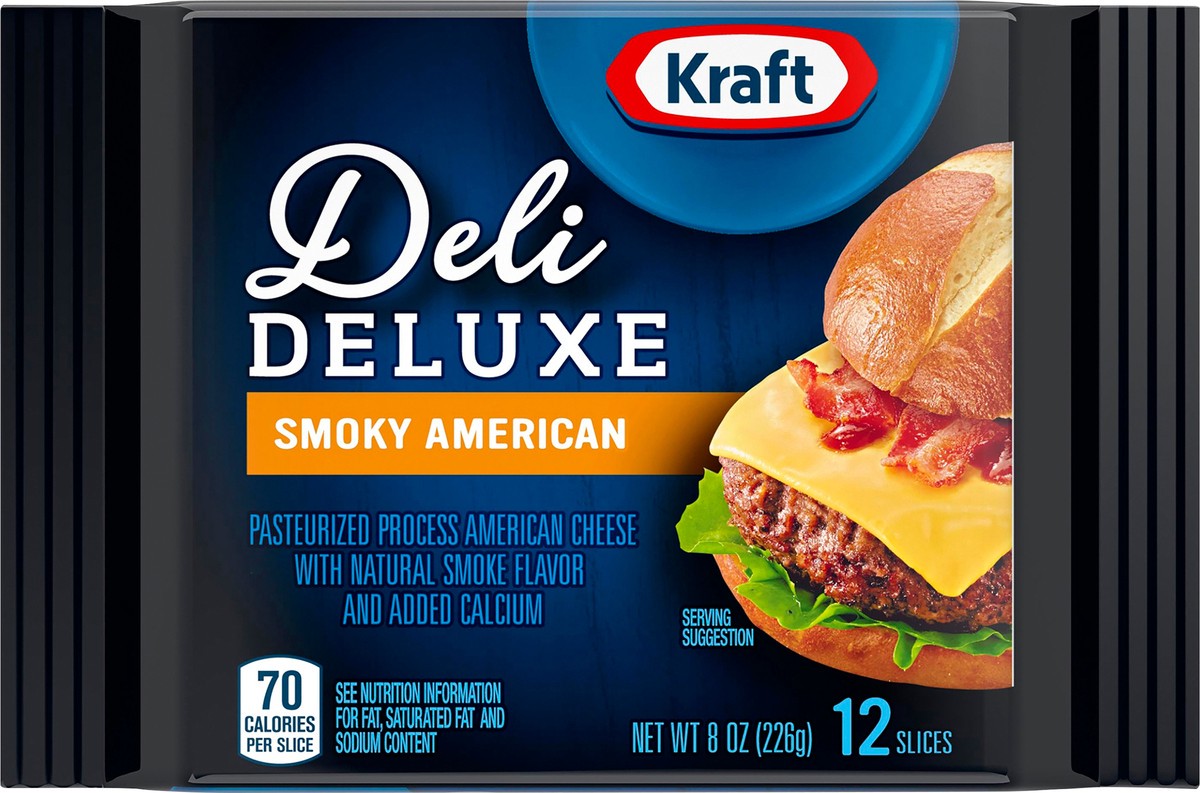 slide 3 of 12, Kraft Deli Deluxe Smoky American Cheese Slices 12 ea, 12 ct