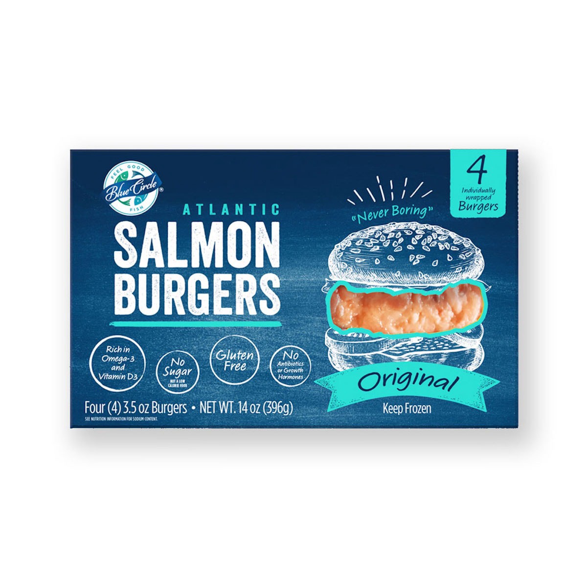 slide 1 of 5, Blue Circle Foods Atlantic Salmon Burger Original, 4 ct