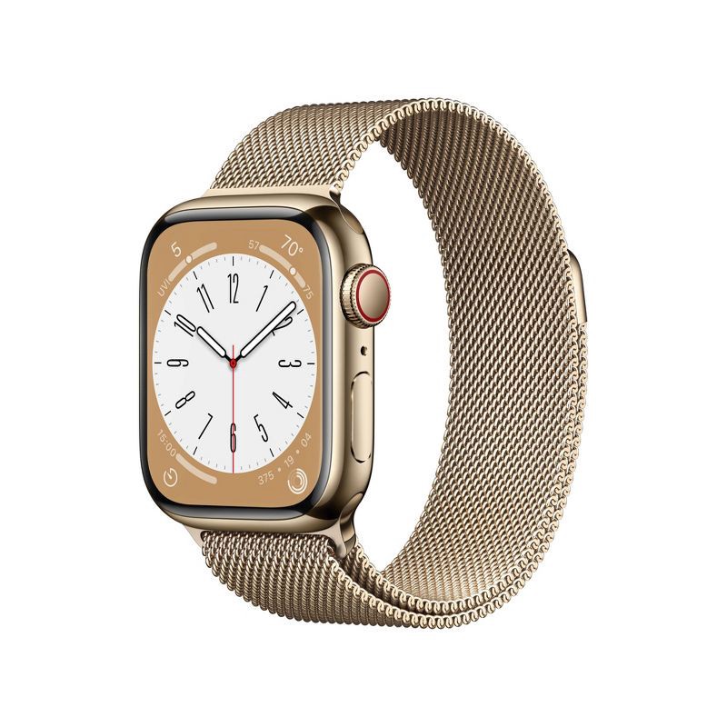 slide 1 of 8, Apple Watch Series 8 GPS + Cellular 41mm Gold Stainless Steel Case with Gold Milanese Loop, 1 ct