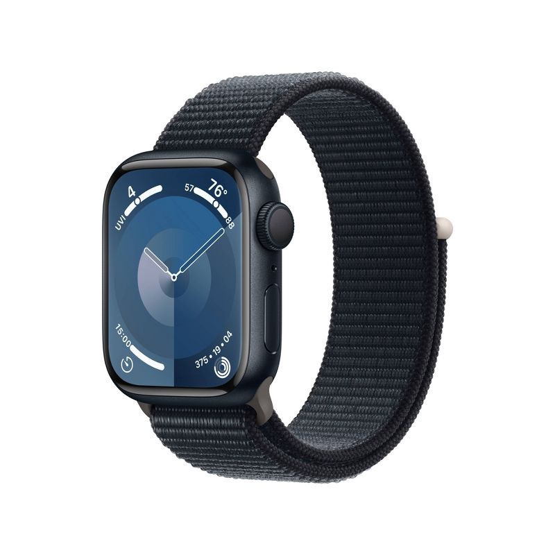 slide 1 of 8, Apple Watch Series 9 GPS (2023) 45mm Midnight Aluminum Case with Midnight Sport Loop, 1 ct