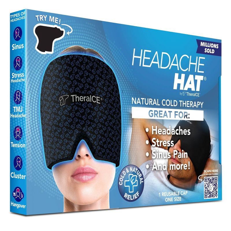 slide 1 of 8, TheraICE Headache Hat Soothing Migraine Relief Cap, 1 ct