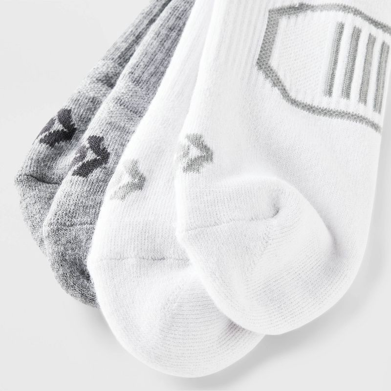 slide 3 of 3, Men's Striped Cushioned Ankle Socks 8pk - All In Motion™ Gray/White 6-12: Knit Midweight, Cushioned Heel & Toe, 8 ct
