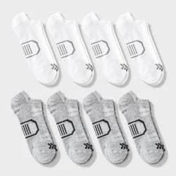 Men's Striped Cushioned No Show Socks 8pk - All In Motion™ Gray/White 6-12: Knit Midweight, Cushioned Heel & Toe