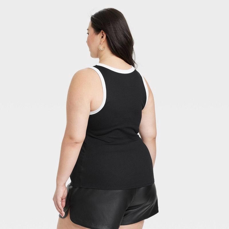 slide 2 of 3, Women's Slim Fit Ribbed Highneck Tank Top - A New Day™ Black/White XXL: Cotton Modal Blend, Pullover, Sleeveless, Knit, 1 ct