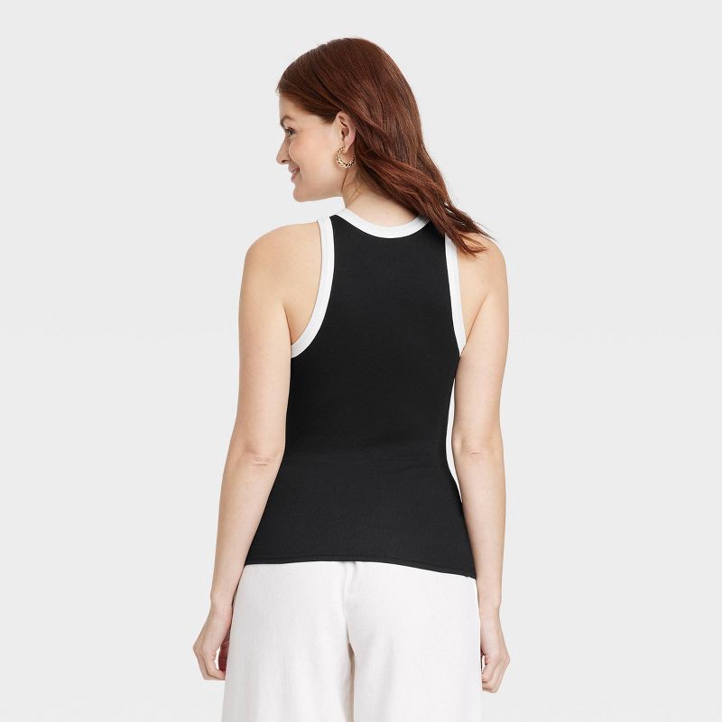 slide 2 of 3, Women's Slim Fit Ribbed Highneck Tank Top - A New Day™ Black/White S: Cotton Modal Blend, Pullover, Sleeveless, Knit, 1 ct