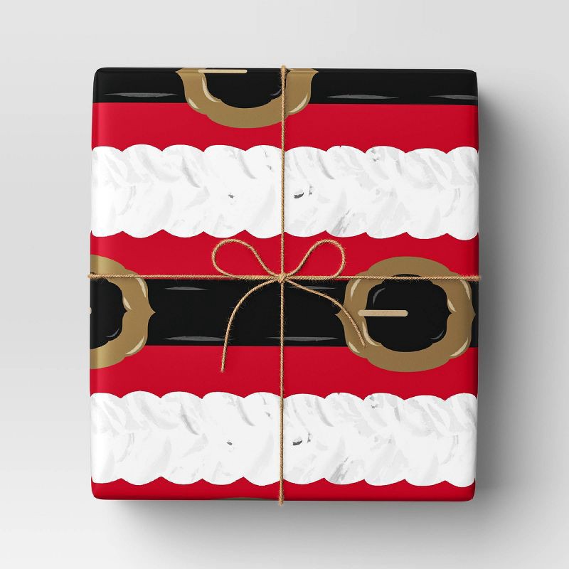 slide 2 of 3, 50 sq ft Santa Belt Christmas Gift Wrap Red/Black - Wondershop™: FSC Certified, 50 sq ft