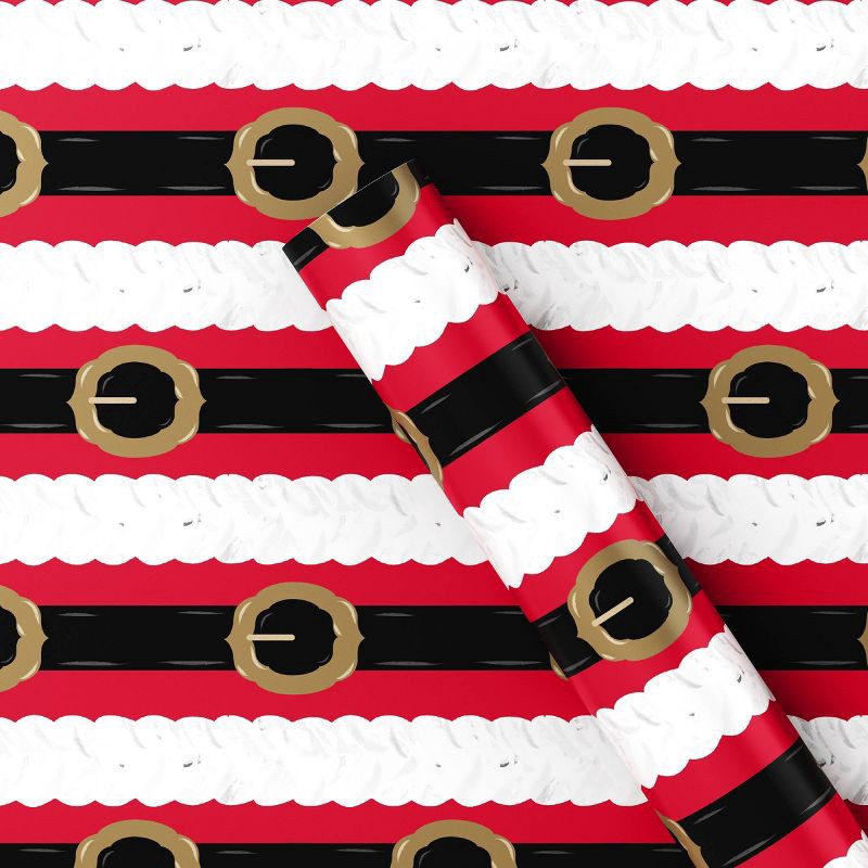 slide 1 of 3, 50 sq ft Santa Belt Christmas Gift Wrap Red/Black - Wondershop™: FSC Certified, 50 sq ft