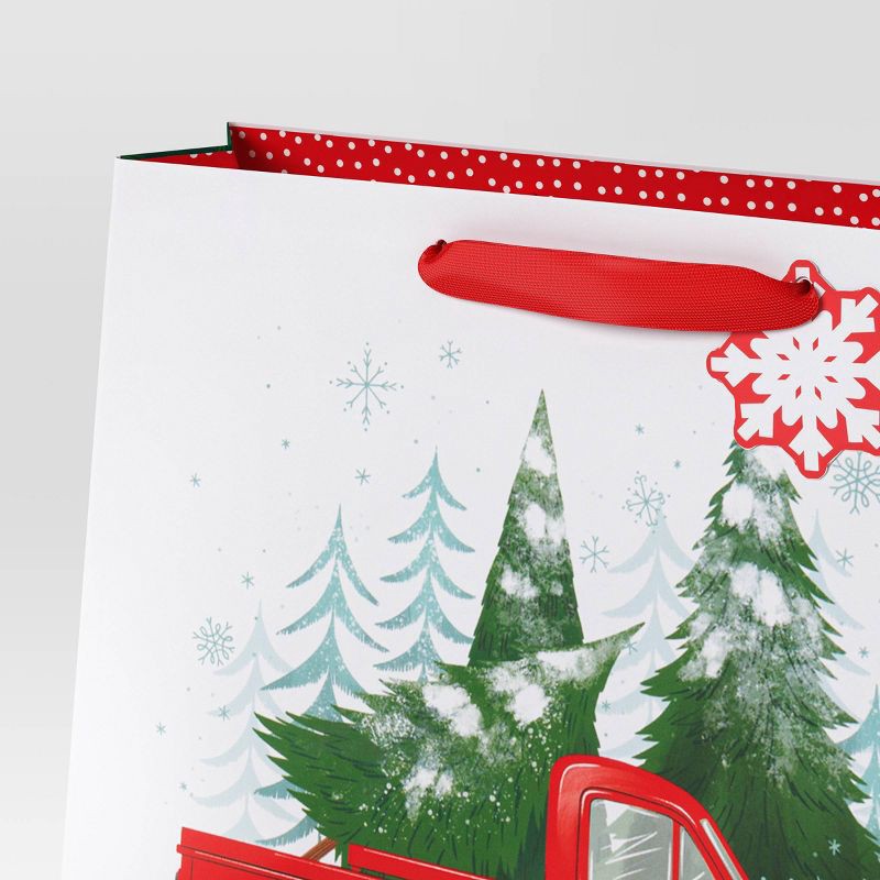 slide 3 of 3, Truck with Trees Large Square Christmas Gift Bag White - Wondershop™, 1 ct