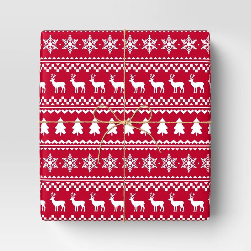 slide 2 of 3, 50 sq ft Fair Isle Print Christmas Gift Wrap Red/White - Wondershop™, 50 sq ft