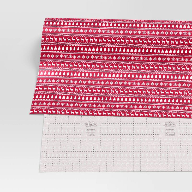 slide 3 of 3, 50 sq ft Fair Isle Print Christmas Gift Wrap Red/White - Wondershop™, 50 sq ft