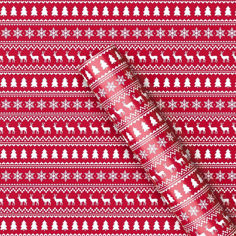 slide 1 of 3, 50 sq ft Fair Isle Print Christmas Gift Wrap Red/White - Wondershop™, 50 sq ft