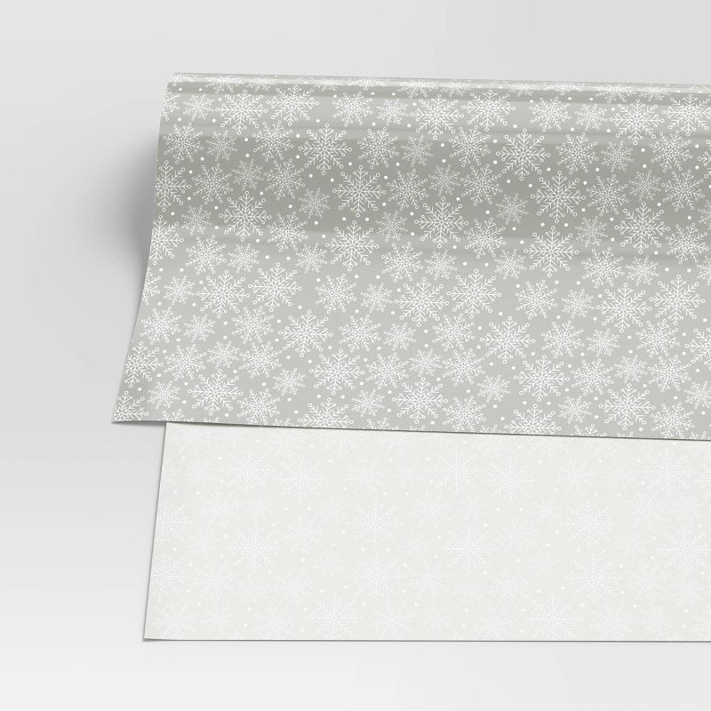 slide 3 of 3, 25 sq ft Metallic Snowflakes Christmas Gift Wrap Silver - Wondershop™, 25 sq ft