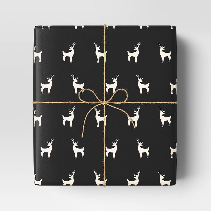 slide 2 of 3, 220 sq ft Deer Christmas Gift Wrap Cream/Black - Wondershop™: FSC Certified, 220 sq ft