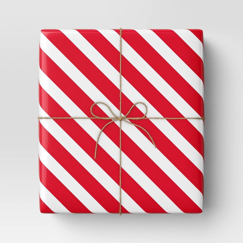 slide 2 of 3, 220 sq ft Striped Christmas Gift Wrap White/Red - Wondershop™, 220 sq ft