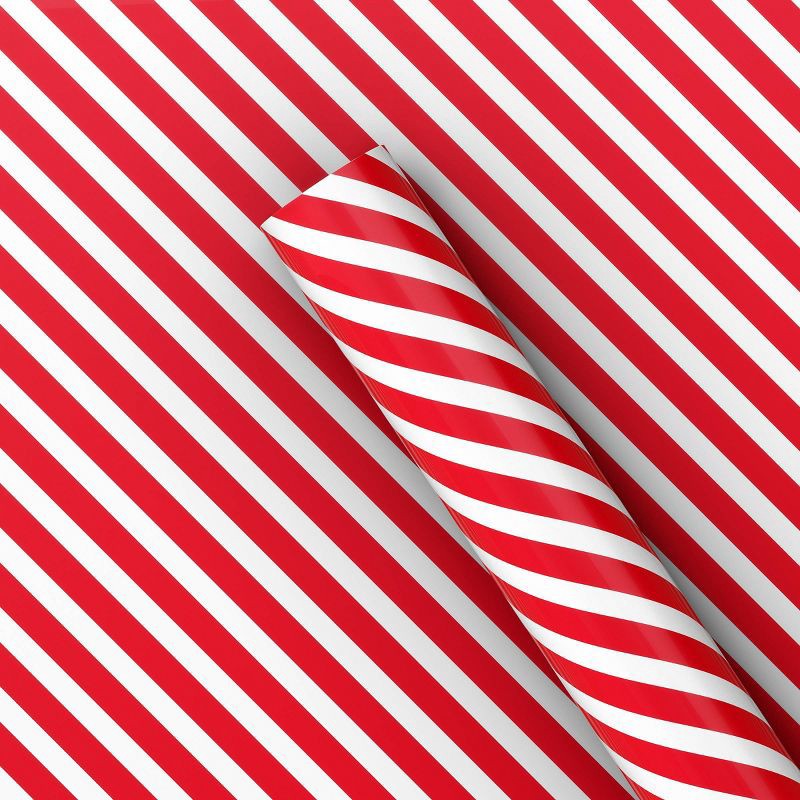 slide 1 of 3, 220 sq ft Striped Christmas Gift Wrap White/Red - Wondershop™, 220 sq ft