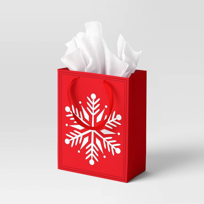 slide 2 of 3, Snowflake Large Cub Christmas Gift Bag Red - Wondershop™: Paper, 12.75" H x 10" W x 5" D, 1 ct