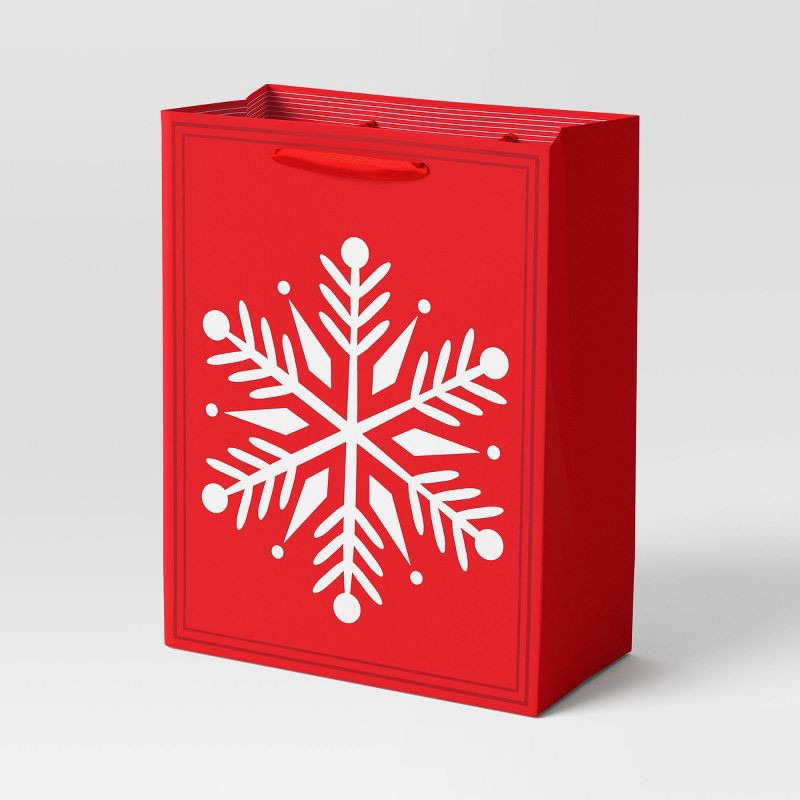 slide 1 of 3, Snowflake Large Cub Christmas Gift Bag Red - Wondershop™: Paper, 12.75" H x 10" W x 5" D, 1 ct